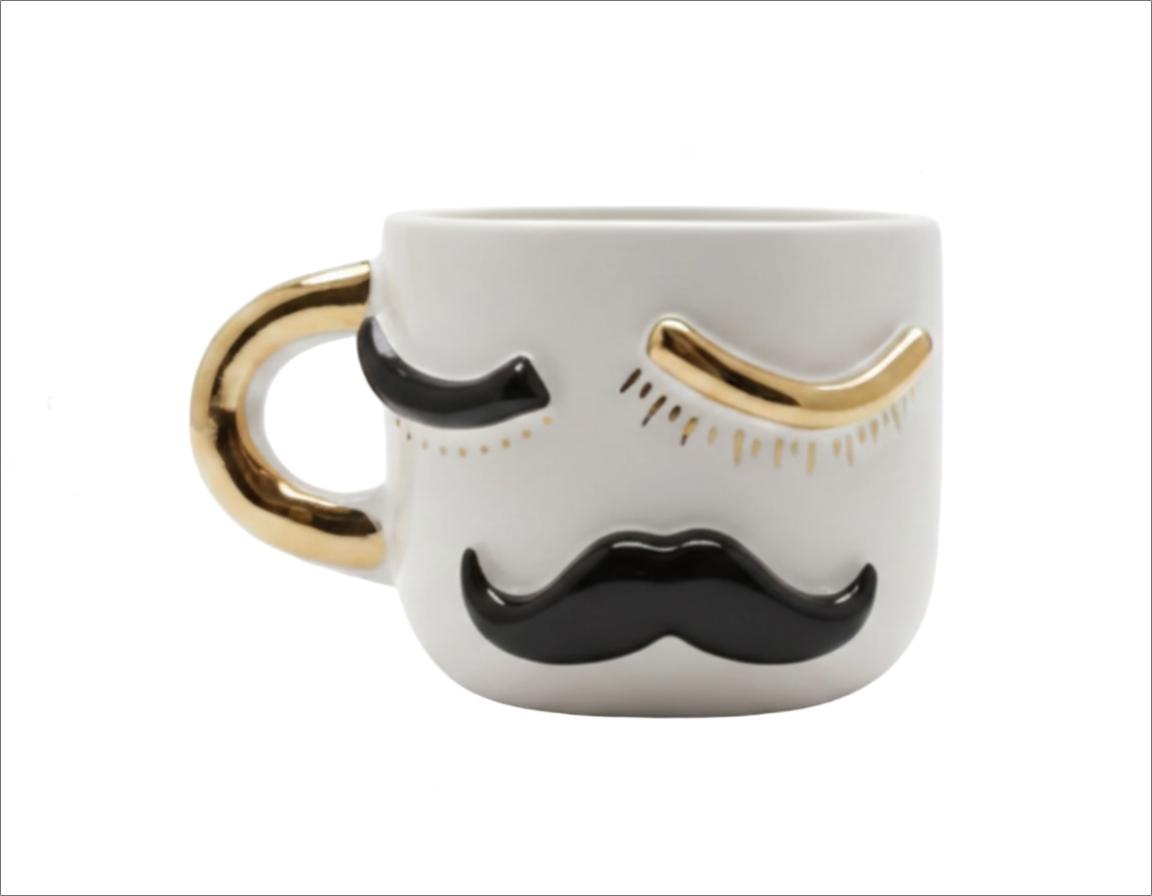 Whimsical Mustache and Eyelash Ceramic Mug