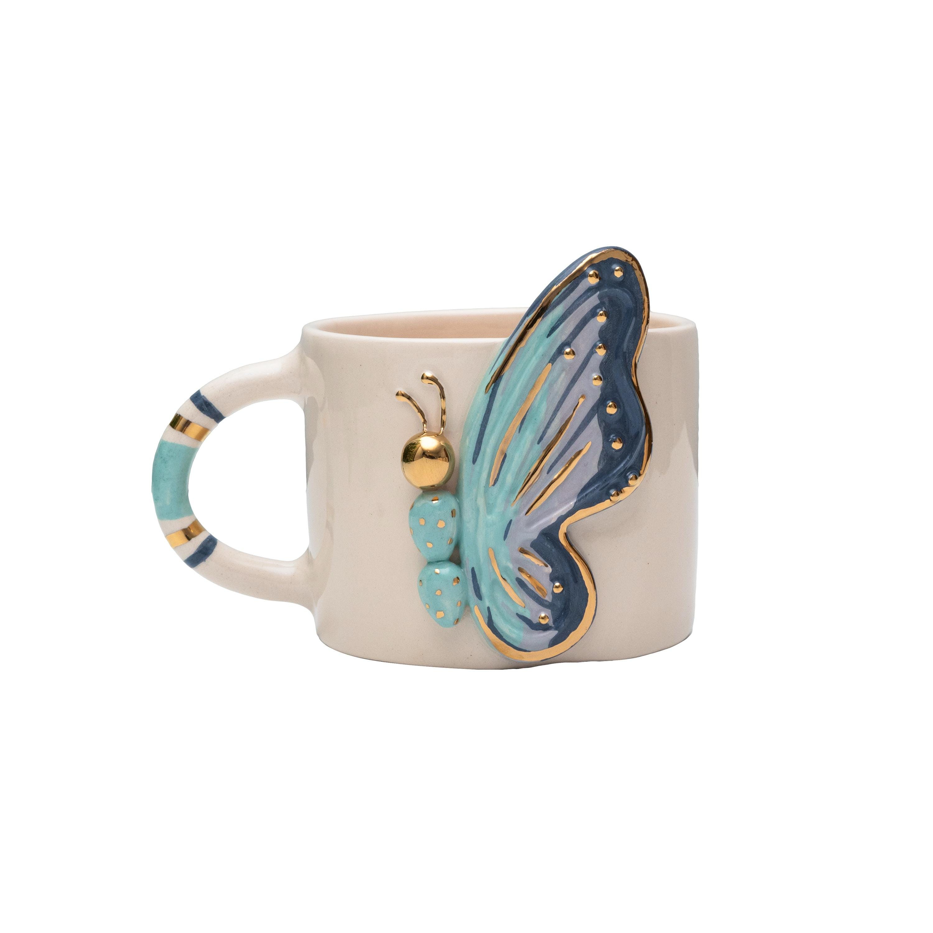 Elegant Blue Butterfly Relief Ceramic Mug