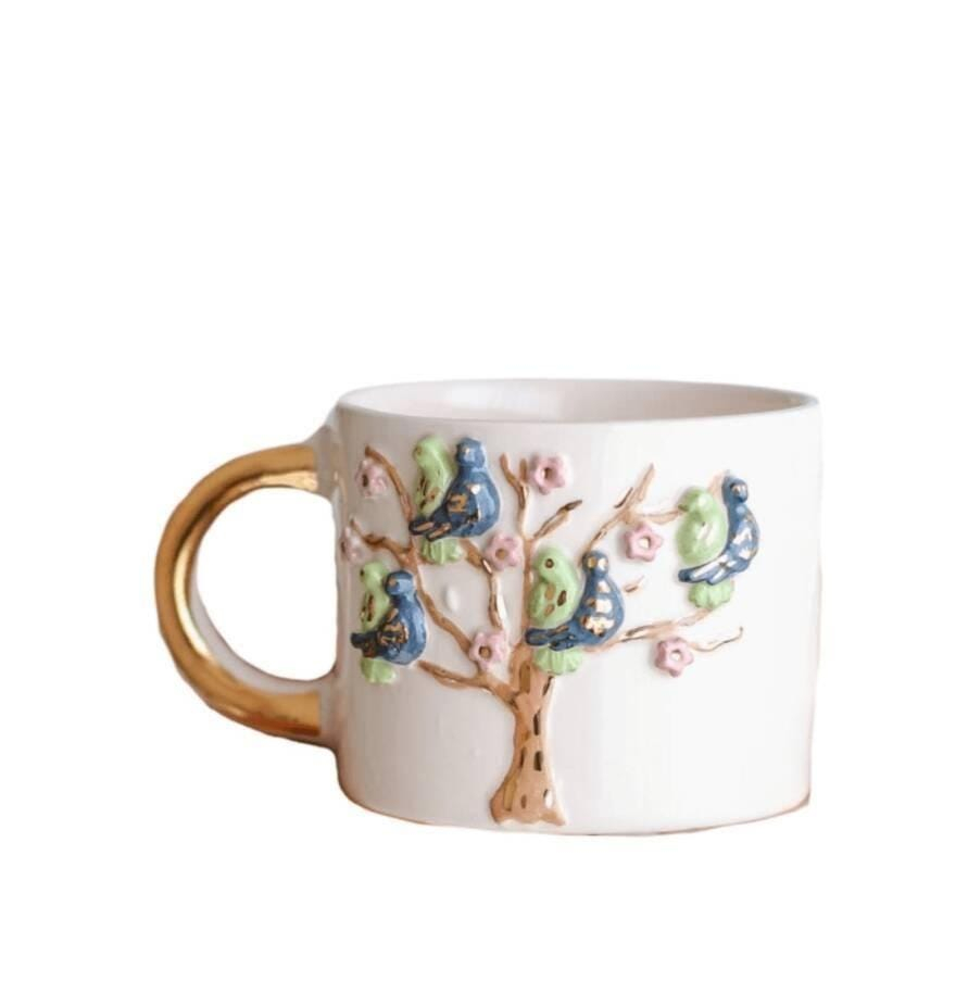 Charming Blue Bird Blossom Tree Ceramic Mug