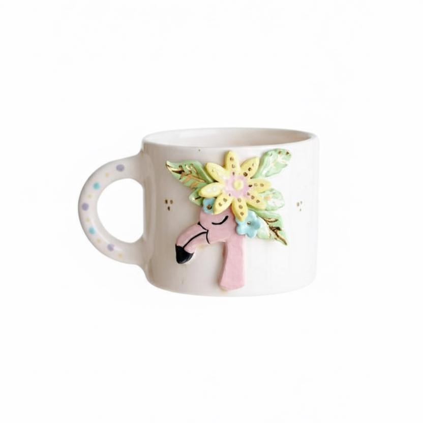 Whimsical Flamingo Floral Ceramic Mug